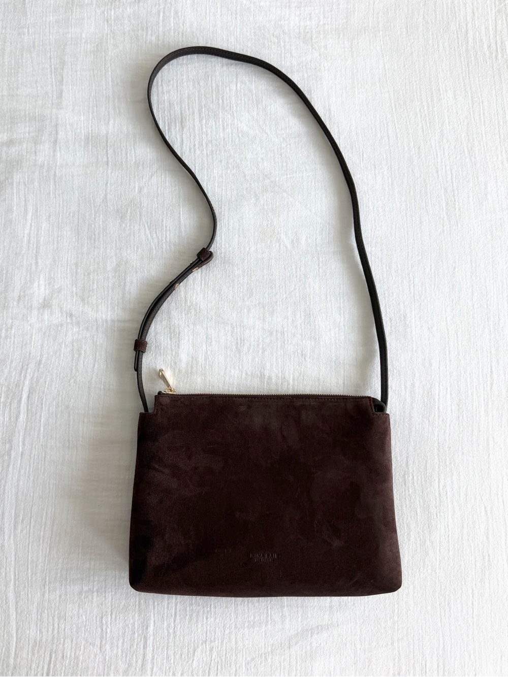 Mina Baie Brown Sable Suede Crossbody Bag